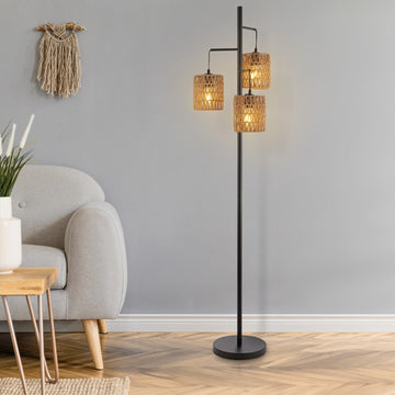 Isla 70.75" 3-Light Mid-Century Bohemian Metal/Rope LED Floor Lamp - JONATHAN Y